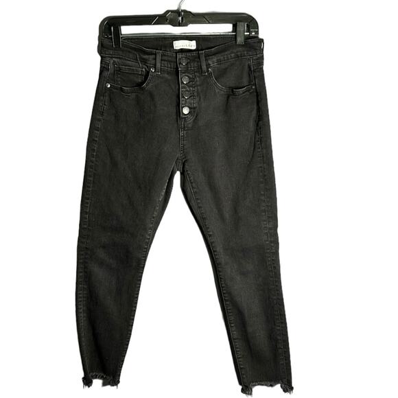Loft Black Button Fly Mid Rise Skinny Jeans With Raw Hem Size 8 - Picture 1 of 9